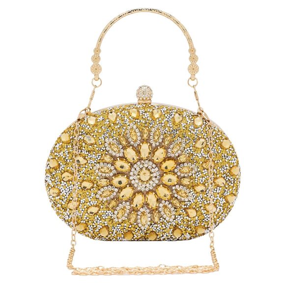 Handbags - 8678 Gold Clutch Purses Rhinestone Evening Clutch Sparkling Evening Bags